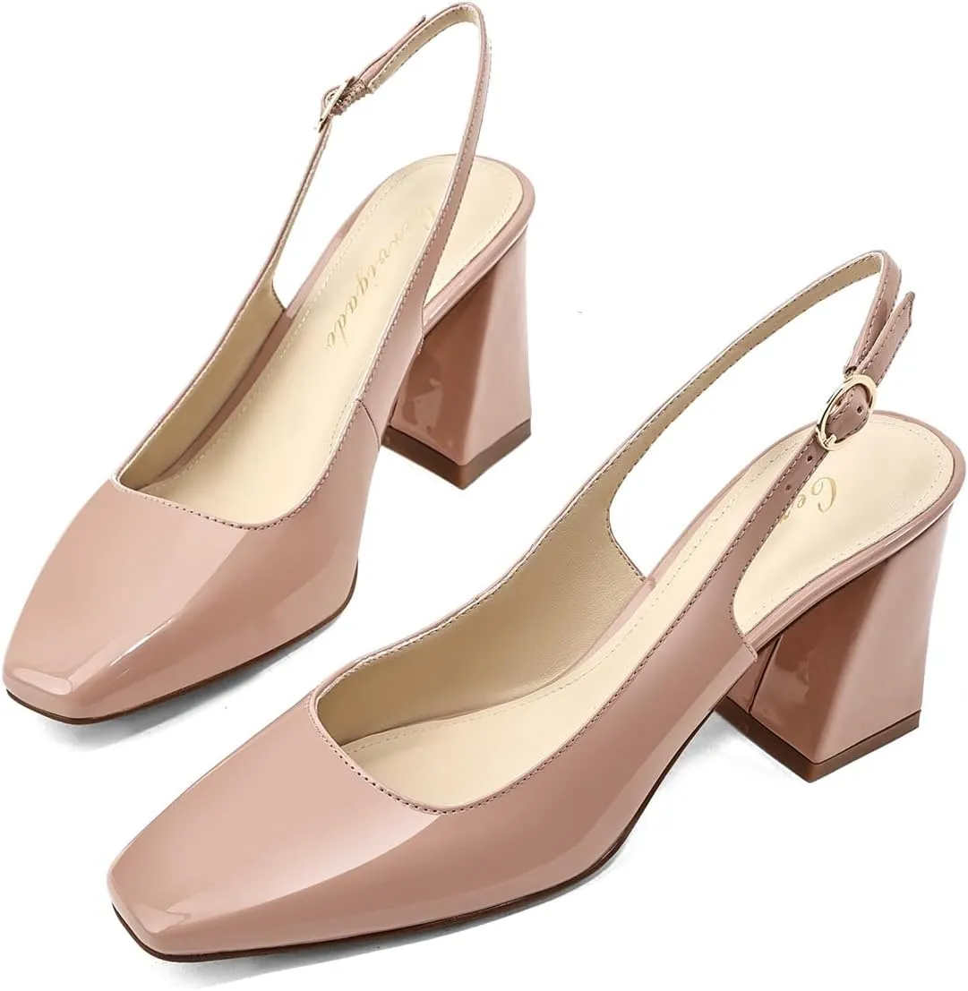 Women's Slingback Kitten Heels Closed Square Toe Sandals Wedding Party Dress Pumps Shoes for Women