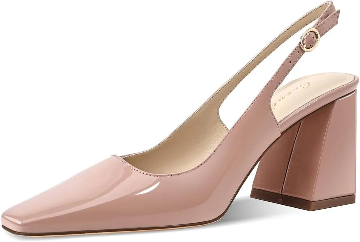 Women's Slingback Kitten Heels Closed Square Toe Sandals Wedding Party Dress Pumps Shoes for Women