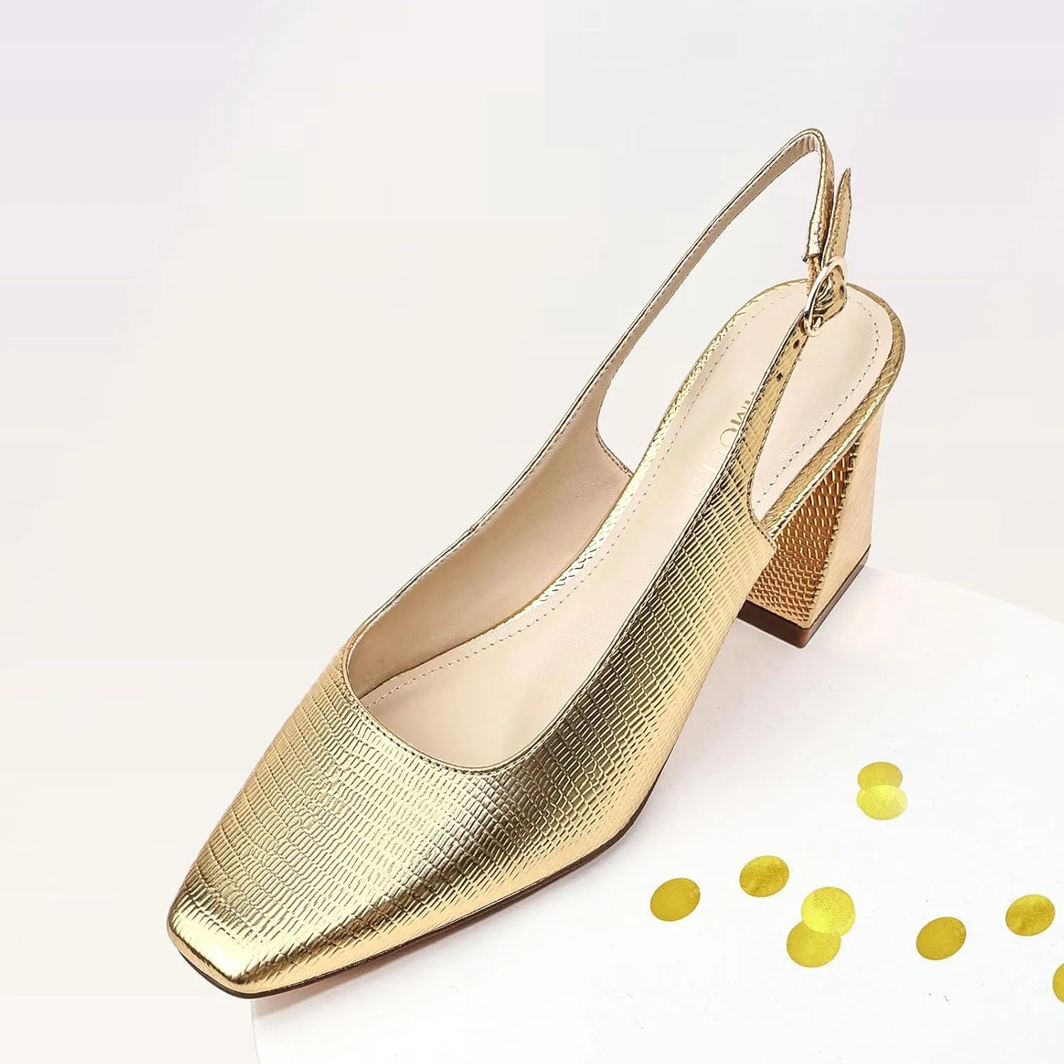 Women's Slingback Kitten Heels Closed Square Toe Sandals Wedding Party Dress Pumps Shoes for Women