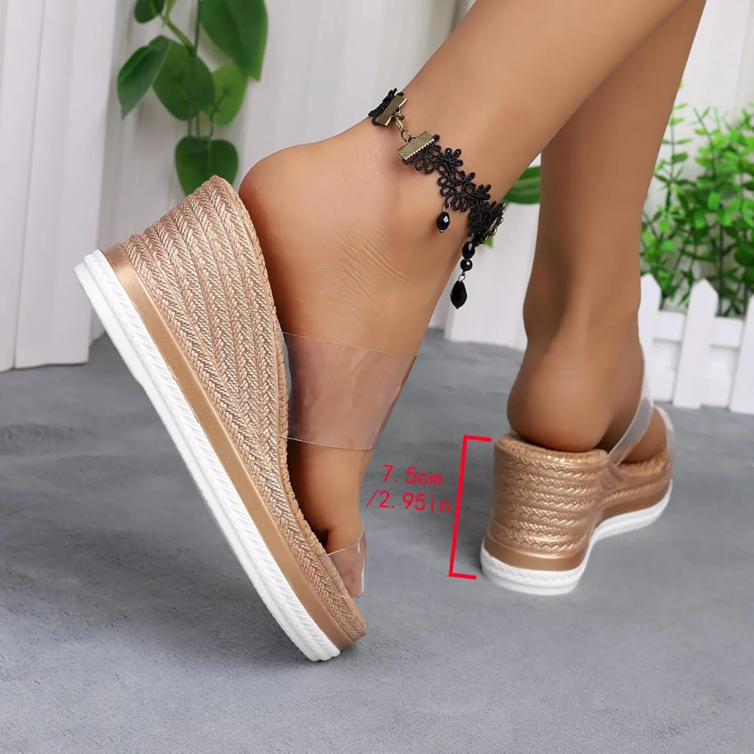 Women's Slip On Wedge Heels Transparent Straps Wedge Sandals, Round Open Toe Platform Sandals Summer Beach Slides Shoes