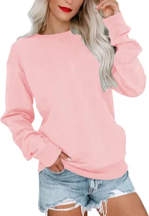 Women's Spring Casual Long Sleeve Sweatshirts Color Block/Solid/Gradient Lightweight Crew Neck Pullover Loose Fit Tunic Tops