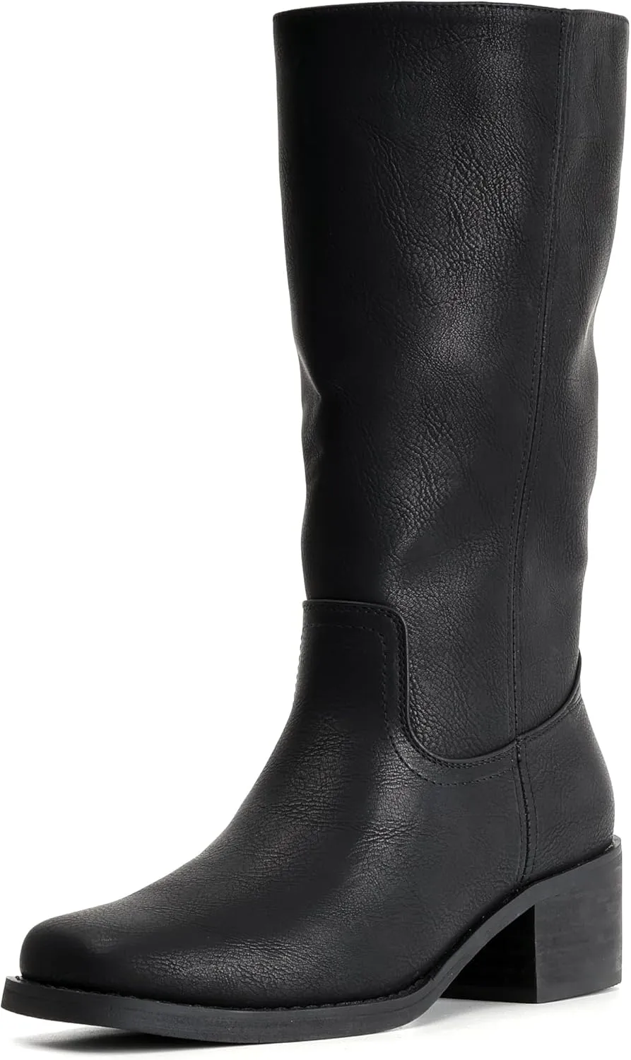 Women's Square Toe Boots Comfortable Chunky Block Heel Casual Boots Mid Calf Riding Boots