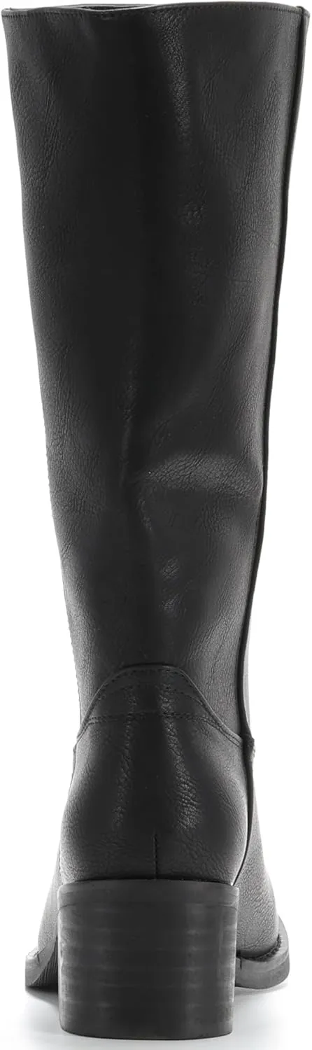 Women's Square Toe Boots Comfortable Chunky Block Heel Casual Boots Mid Calf Riding Boots