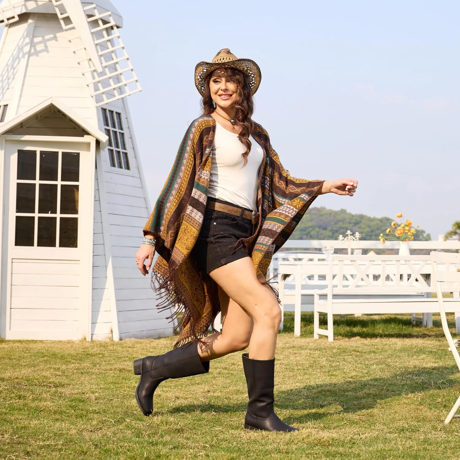 Women's Square Toe Boots Comfortable Chunky Block Heel Casual Boots Mid Calf Riding Boots