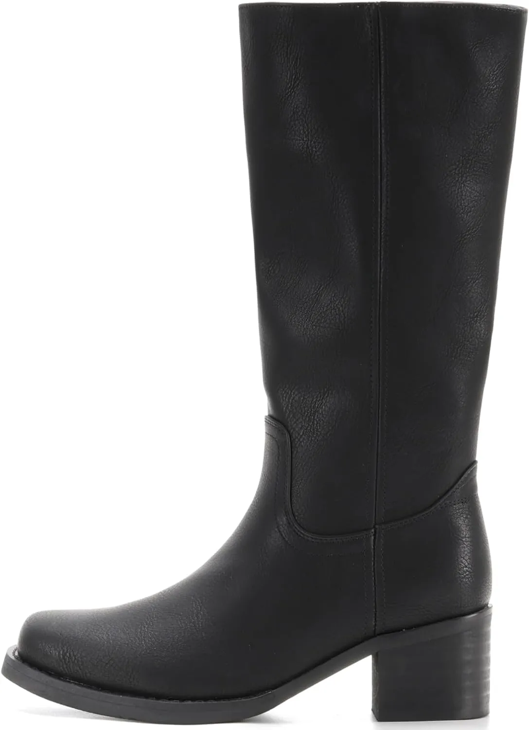 Women's Square Toe Boots Comfortable Chunky Block Heel Casual Boots Mid Calf Riding Boots