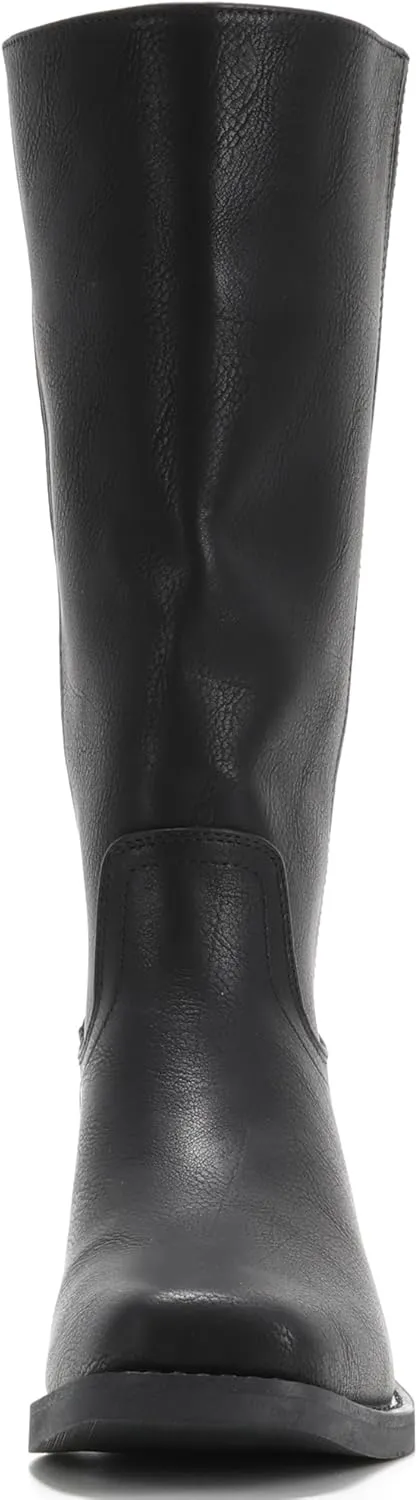 Women's Square Toe Boots Comfortable Chunky Block Heel Casual Boots Mid Calf Riding Boots