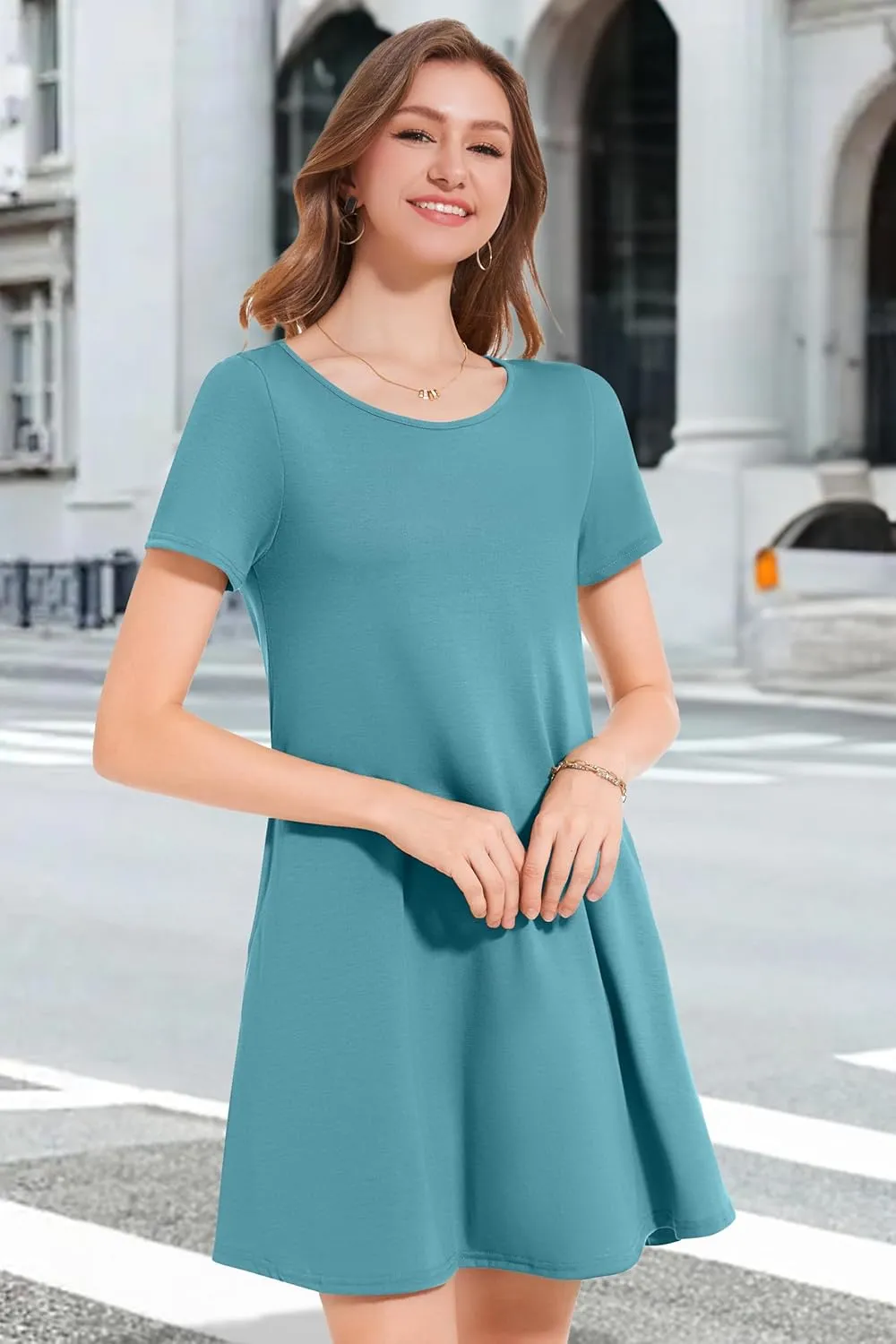 Womens Summer Dresses Beach Casual Loose Tshirt Floral Short Sleeve Flowy Pockets Sundresses