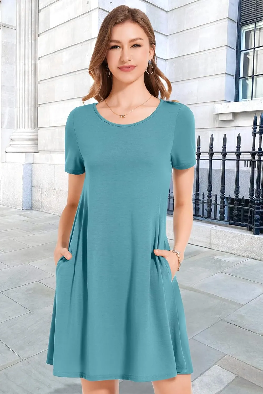 Womens Summer Dresses Beach Casual Loose Tshirt Floral Short Sleeve Flowy Pockets Sundresses
