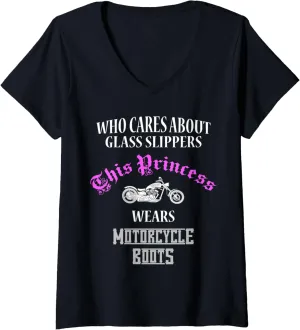 Womens This Princess Wears Motorcycle Boots Not Glass Slippers V-Neck T-Shirt