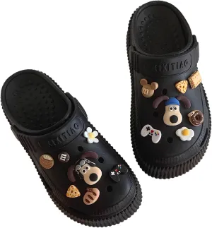 Women's Water Clogs Cartoon Dog Summer Garden Slippers, Outdoor Platform Hole Shoes Beach Sandals