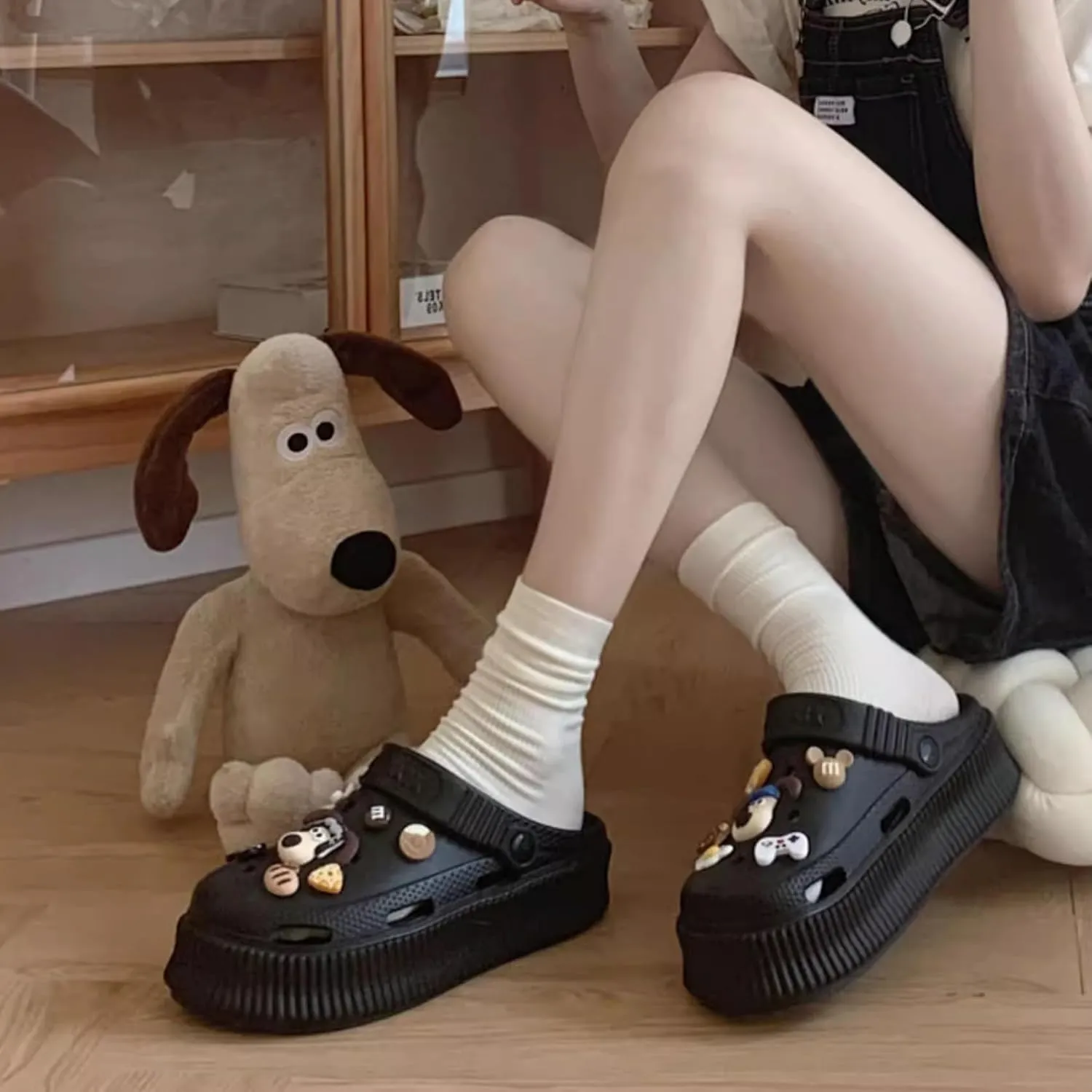 Women's Water Clogs Cartoon Dog Summer Garden Slippers, Outdoor Platform Hole Shoes Beach Sandals