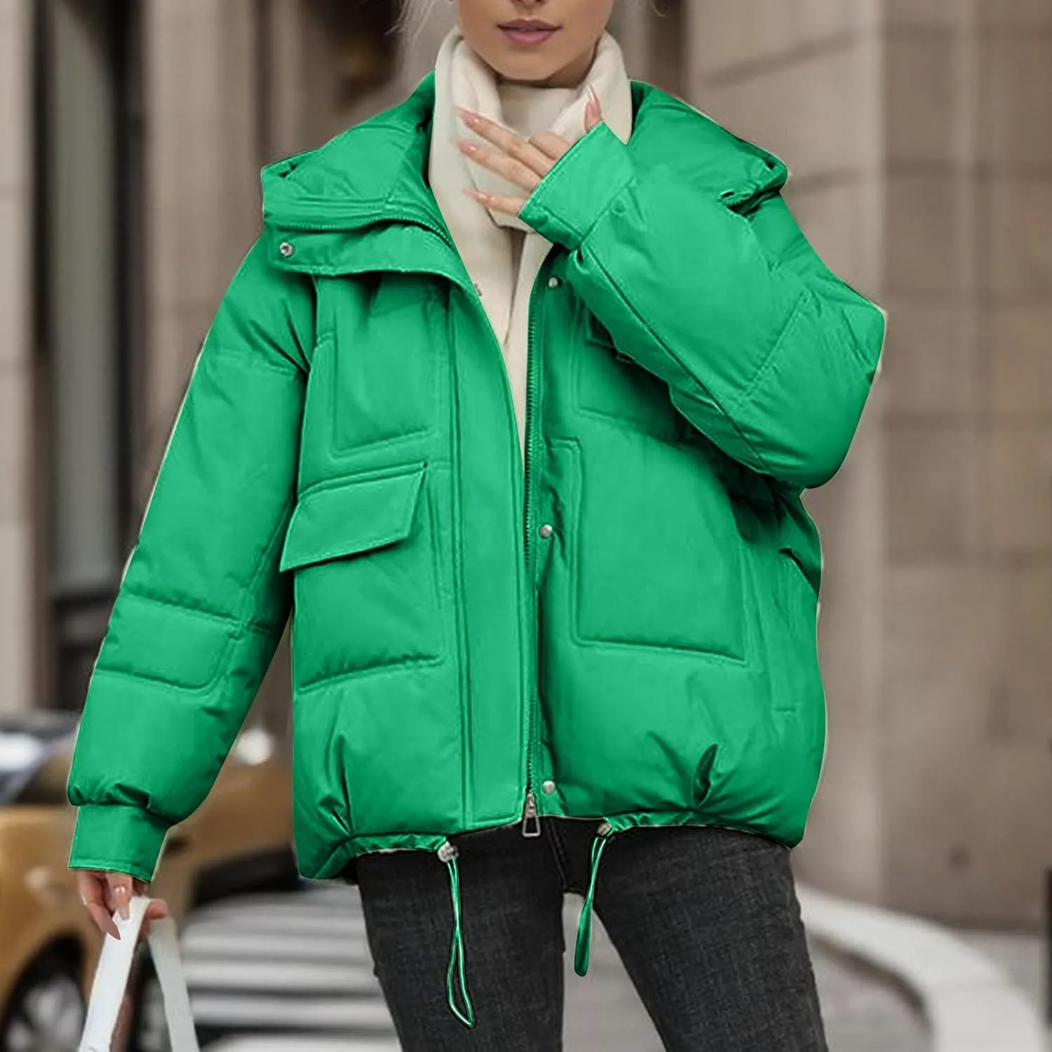 Women's Winter Coats Cropped Puffer Jackets Zip Up Stand Collar Padded Warm Trendy Short Down Jacket Outwear