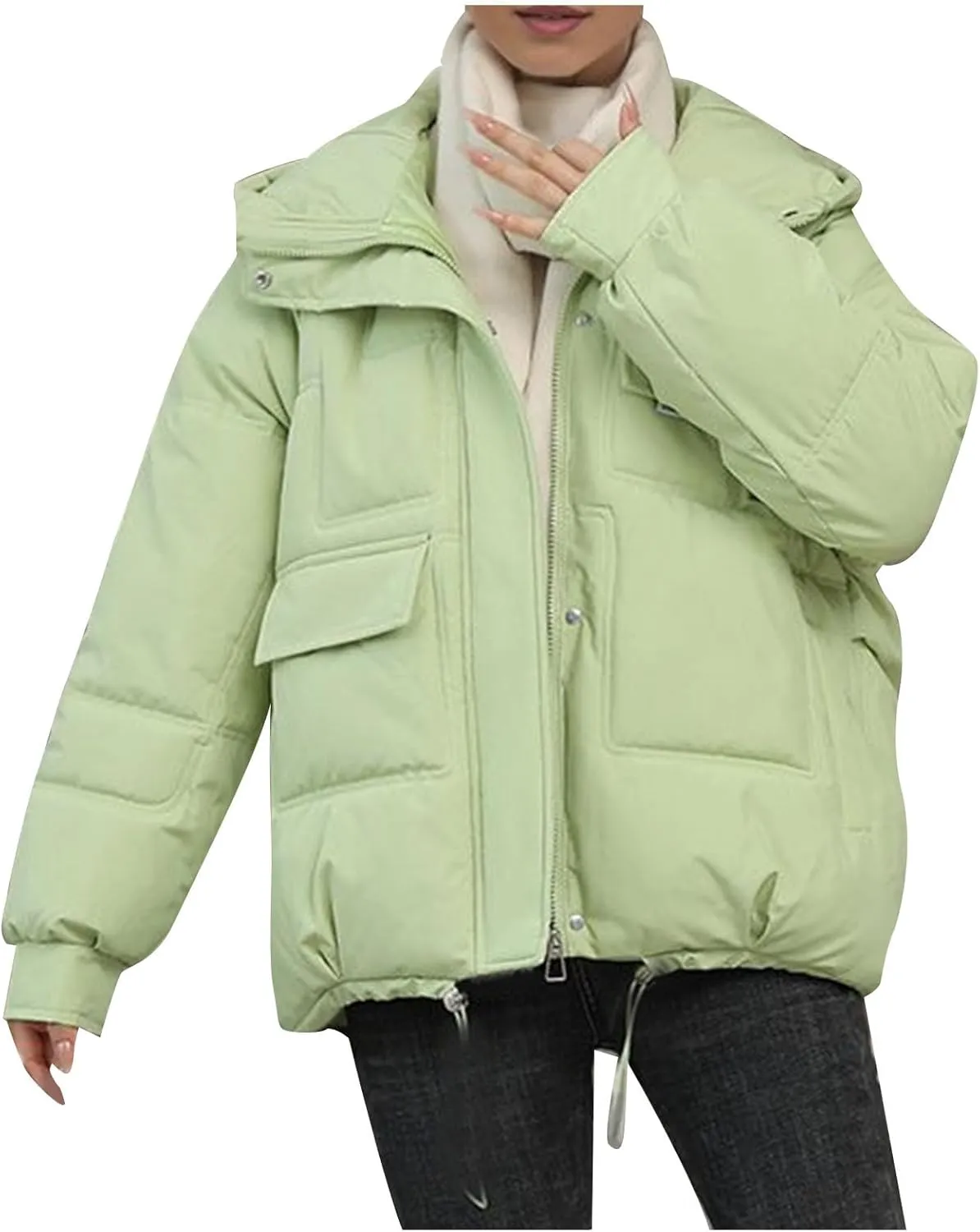Women's Winter Coats Cropped Puffer Jackets Zip Up Stand Collar Padded Warm Trendy Short Down Jacket Outwear