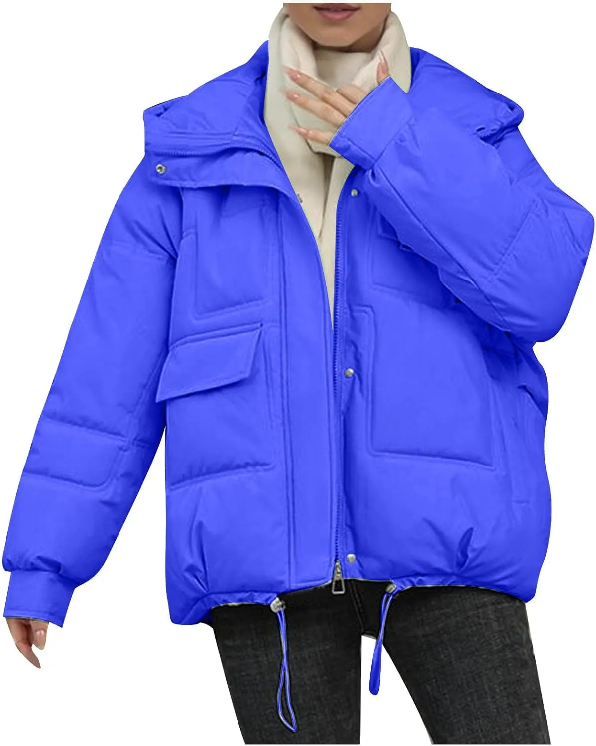 Women's Winter Coats Cropped Puffer Jackets Zip Up Stand Collar Padded Warm Trendy Short Down Jacket Outwear