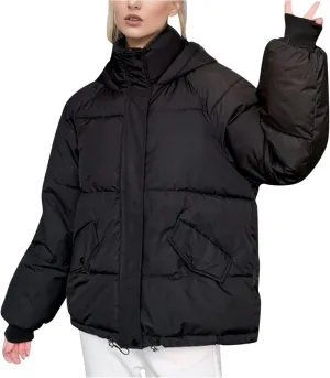 Women's Winter Coats Cropped Puffer Jackets Zip Up Stand Collar Padded Warm Trendy Short Down Jacket Outwear