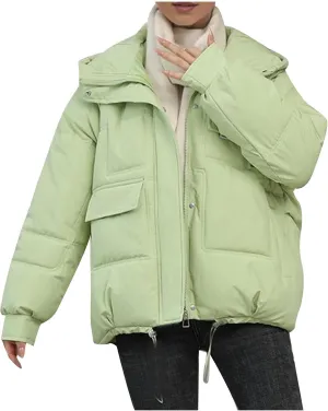 Women's Winter Coats Cropped Puffer Jackets Zip Up Stand Collar Padded Warm Trendy Short Down Jacket Outwear
