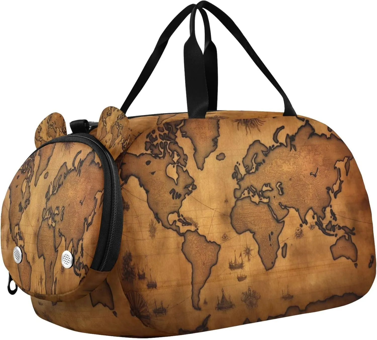 World Map Youth Sports & Travel Duffle Bag with Shoe Compartment,Waterproof Gym Bag for Girls and Boys (Overnight Essentials Organizer)