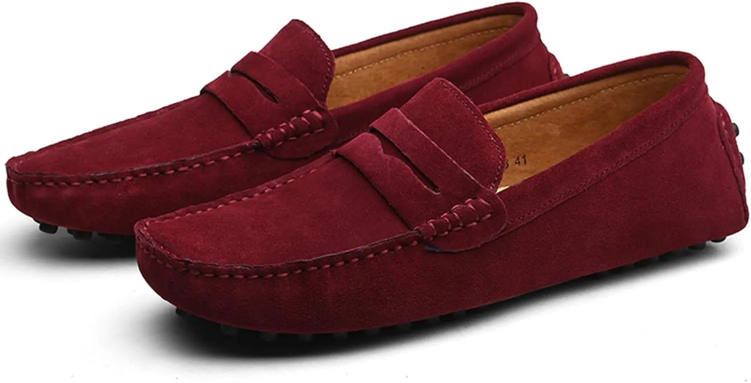 WUIWUIYU Men's Loafers Casual Slip On Shoes Soft Penny Loafers for Men Lightweight Suede Big Size Driving Boat Shoes Moccasins