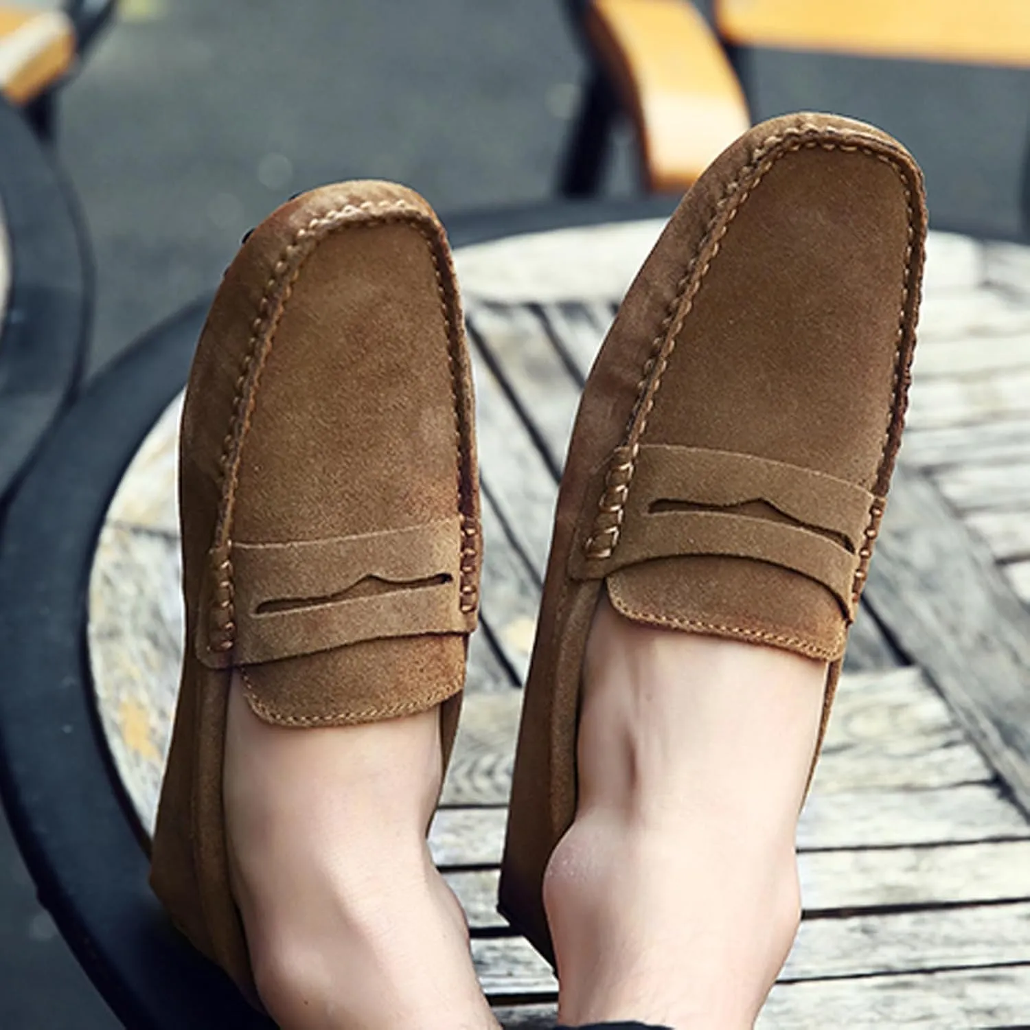 WUIWUIYU Men's Loafers Casual Slip On Shoes Soft Penny Loafers for Men Lightweight Suede Big Size Driving Boat Shoes Moccasins