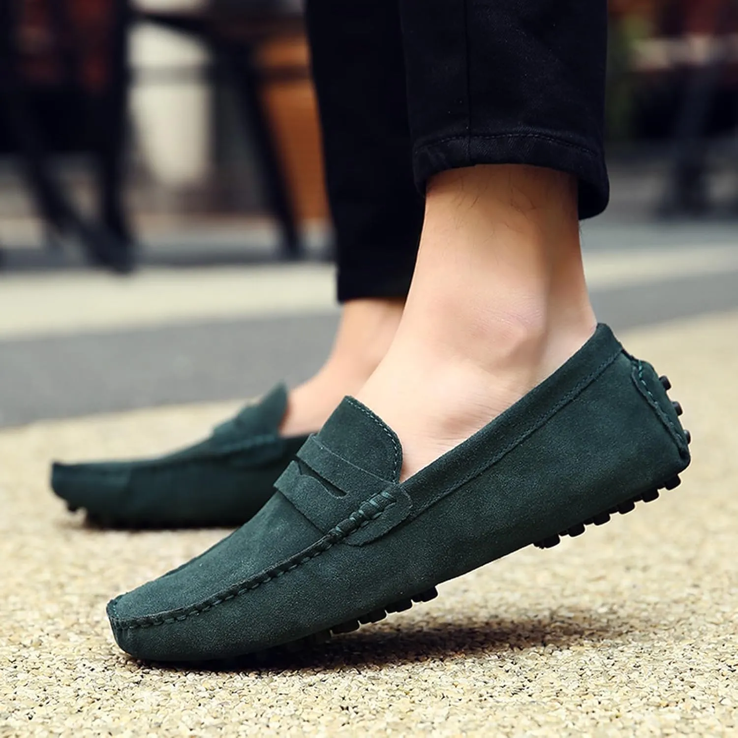 WUIWUIYU Men's Loafers Casual Slip On Shoes Soft Penny Loafers for Men Lightweight Suede Big Size Driving Boat Shoes Moccasins