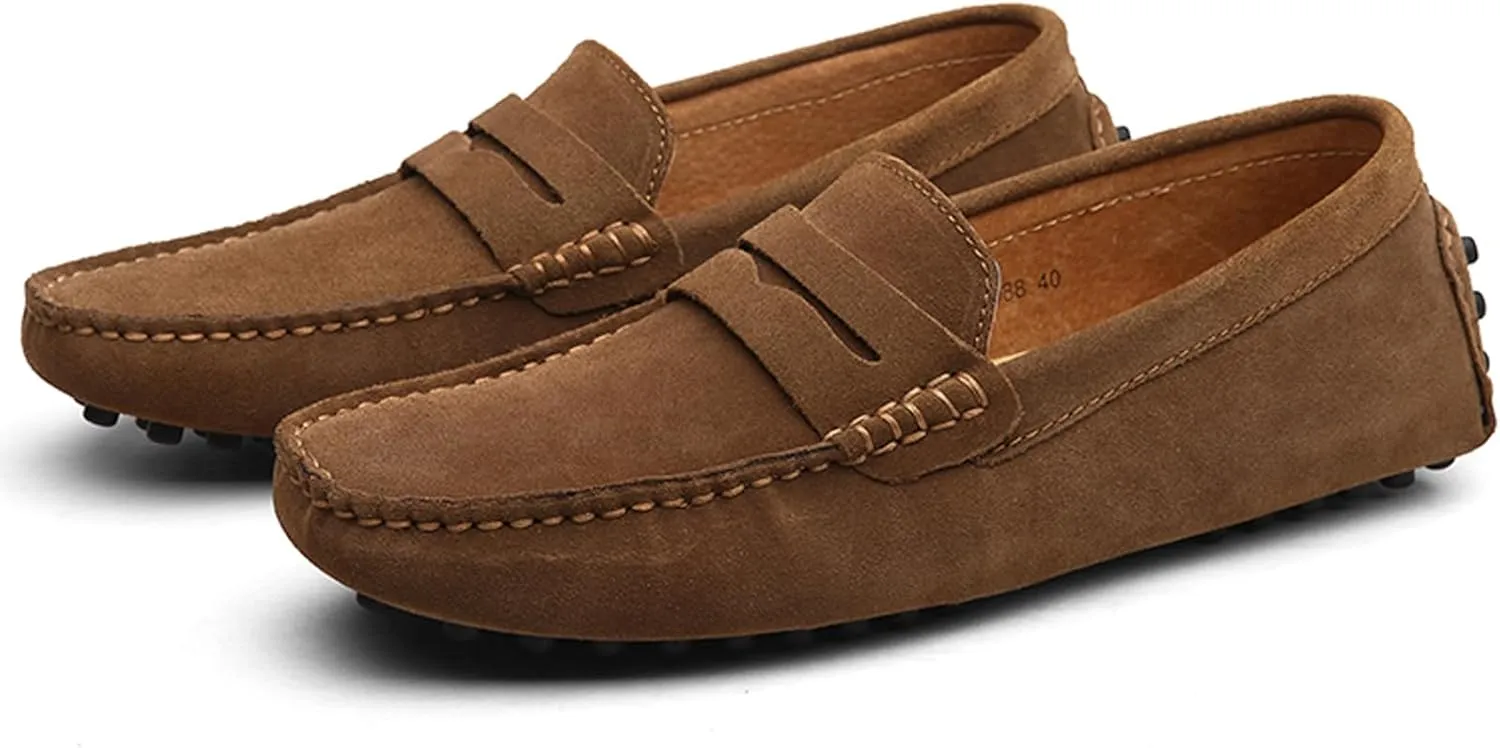 WUIWUIYU Men's Loafers Casual Slip On Shoes Soft Penny Loafers for Men Lightweight Suede Big Size Driving Boat Shoes Moccasins
