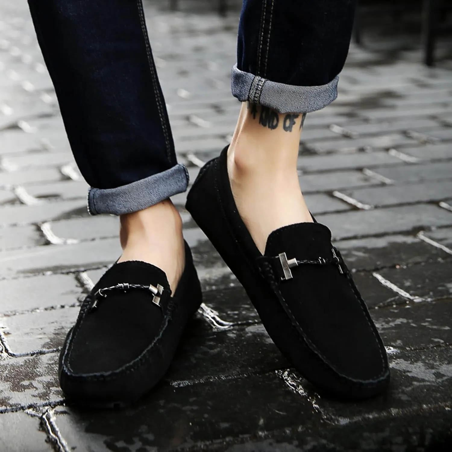 WUIWUIYU Men's Penny Loafers Moccasin Driving Shoes Slip On Flats Boat Shoes