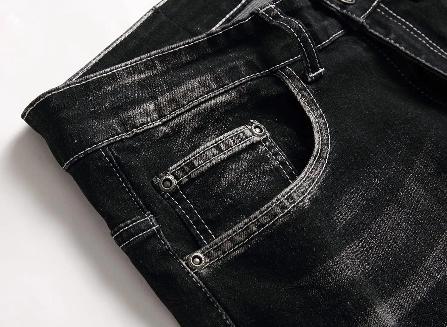 XIMXIMMTIAN Men's Biker Moto Washed Distressed Slim Fit Straight Jeans Denim…