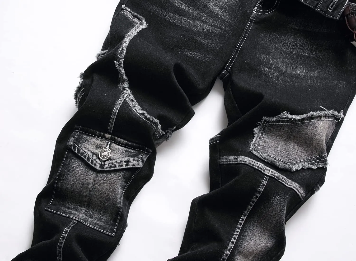 XIMXIMMTIAN Men's Biker Moto Washed Distressed Slim Fit Straight Jeans Denim…