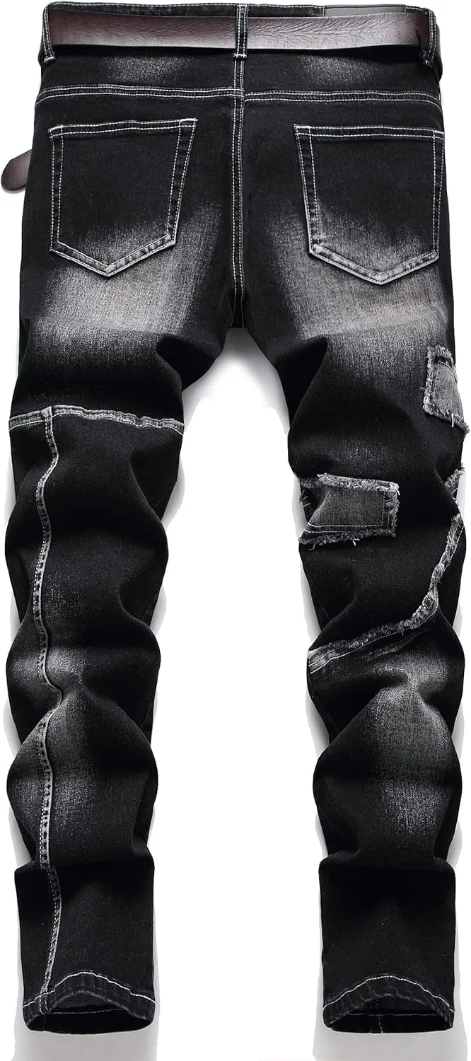 XIMXIMMTIAN Men's Biker Moto Washed Distressed Slim Fit Straight Jeans Denim…