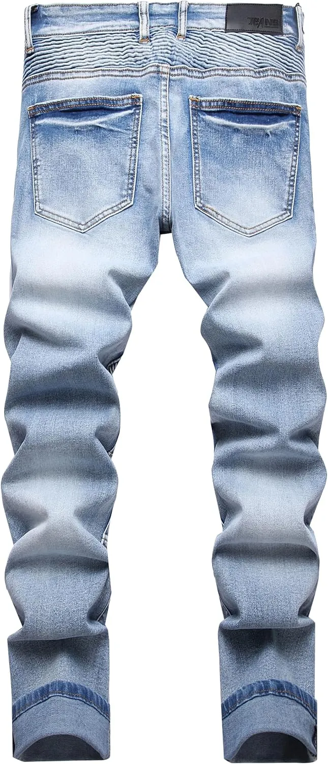 XIMXIMMTIAN Mens Slim Fit Jeans Stretch Ripped Biker Jeans for Men Fashion Straight Comfort Flex Waist Casual Denim Pants