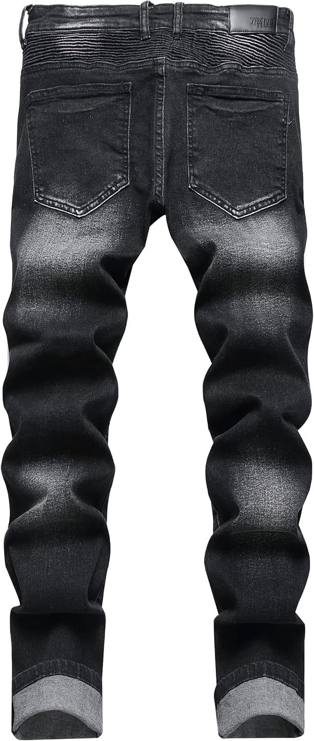 XIMXIMMTIAN Mens Slim Fit Jeans Stretch Ripped Biker Jeans for Men Fashion Straight Comfort Flex Waist Casual Denim Pants