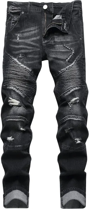 XIMXIMMTIAN Mens Slim Fit Jeans Stretch Ripped Biker Jeans for Men Fashion Straight Comfort Flex Waist Casual Denim Pants