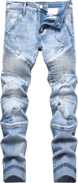 XIMXIMMTIAN Mens Slim Fit Jeans Stretch Ripped Biker Jeans for Men Fashion Straight Comfort Flex Waist Casual Denim Pants