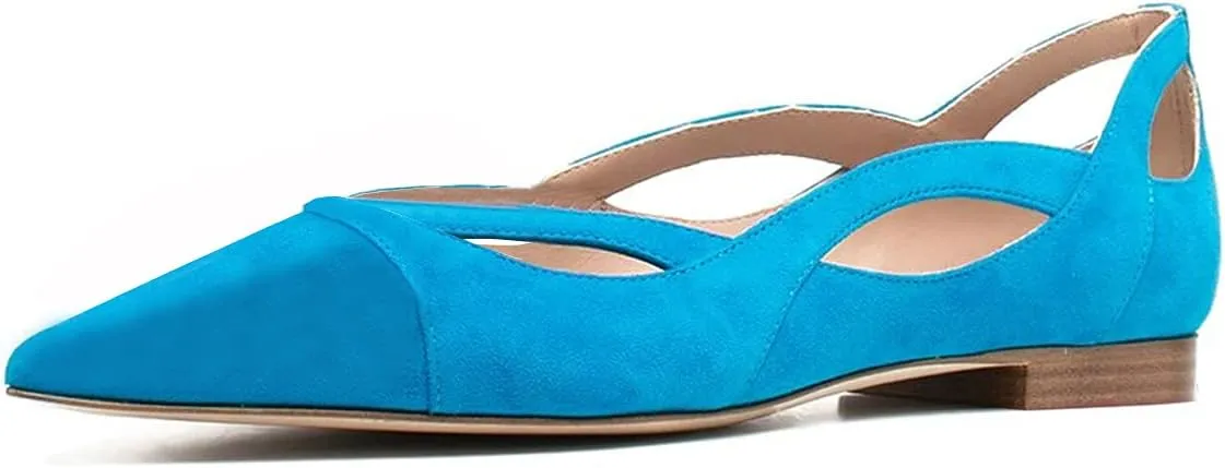 XYD Women Pointed Toe Comfortable Flats Cut Out Curved Real Leather Sandals Easy Walking Low Heel Dress Casual Shoes