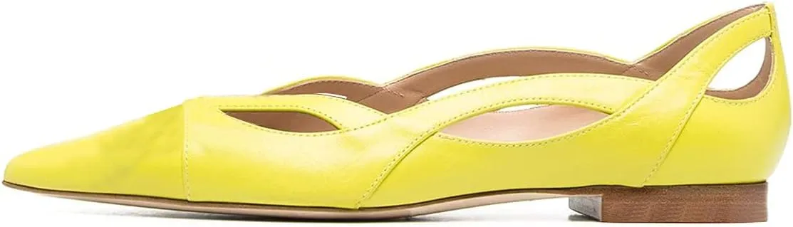XYD Women Pointed Toe Comfortable Flats Cut Out Curved Real Leather Sandals Easy Walking Low Heel Dress Casual Shoes