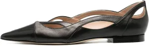 XYD Women Pointed Toe Comfortable Flats Cut Out Curved Real Leather Sandals Easy Walking Low Heel Dress Casual Shoes
