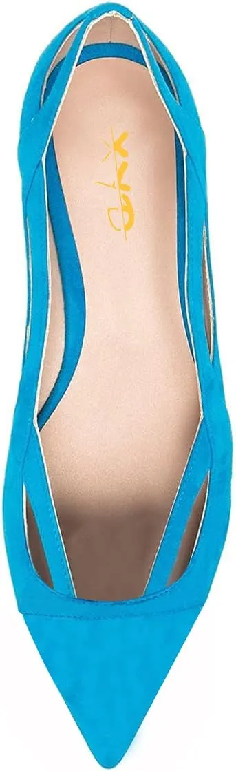 XYD Women Pointed Toe Comfortable Flats Cut Out Curved Real Leather Sandals Easy Walking Low Heel Dress Casual Shoes