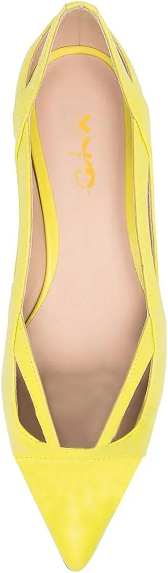 XYD Women Pointed Toe Comfortable Flats Cut Out Curved Real Leather Sandals Easy Walking Low Heel Dress Casual Shoes