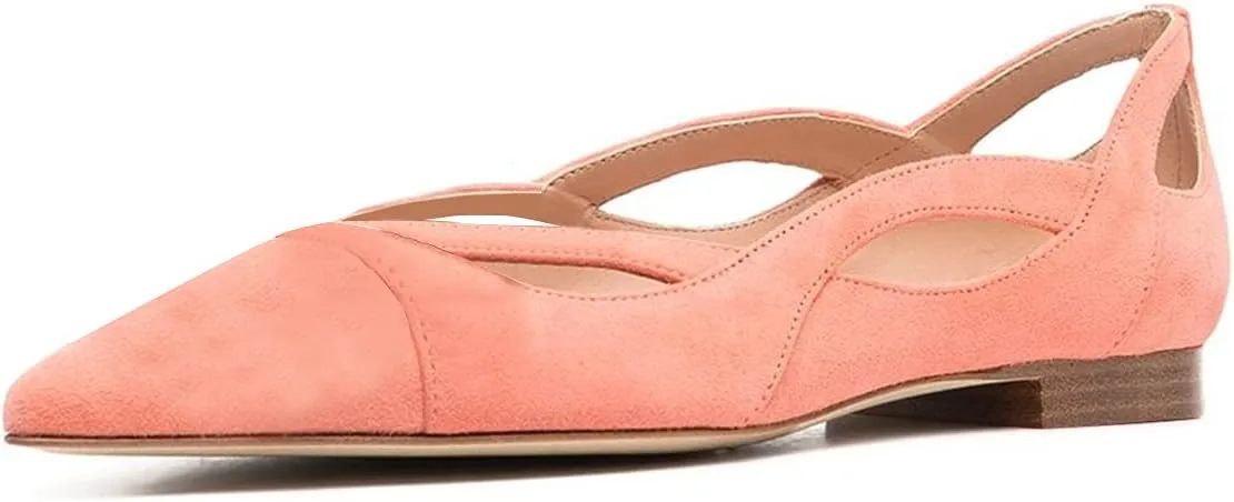 XYD Women Pointed Toe Comfortable Flats Cut Out Curved Real Leather Sandals Easy Walking Low Heel Dress Casual Shoes