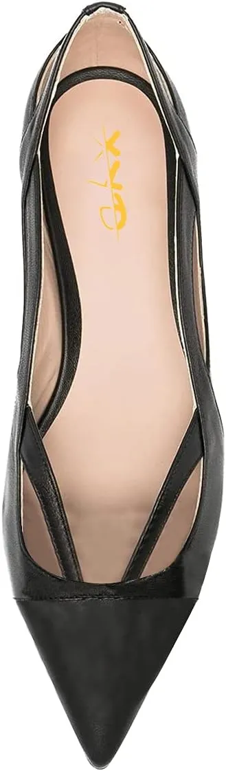 XYD Women Pointed Toe Comfortable Flats Cut Out Curved Real Leather Sandals Easy Walking Low Heel Dress Casual Shoes