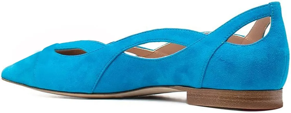 XYD Women Pointed Toe Comfortable Flats Cut Out Curved Real Leather Sandals Easy Walking Low Heel Dress Casual Shoes
