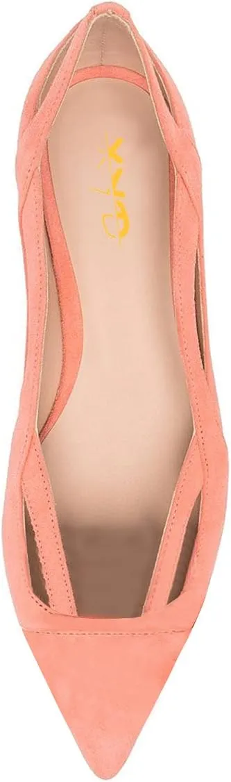 XYD Women Pointed Toe Comfortable Flats Cut Out Curved Real Leather Sandals Easy Walking Low Heel Dress Casual Shoes