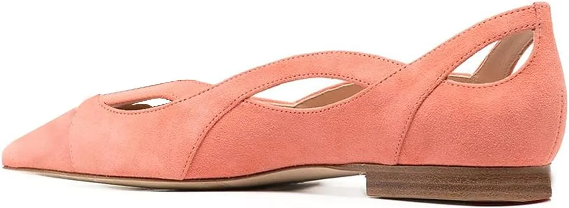 XYD Women Pointed Toe Comfortable Flats Cut Out Curved Real Leather Sandals Easy Walking Low Heel Dress Casual Shoes