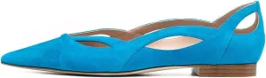 XYD Women Pointed Toe Comfortable Flats Cut Out Curved Real Leather Sandals Easy Walking Low Heel Dress Casual Shoes