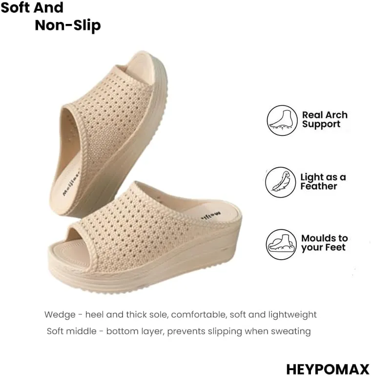 Y2K Aesthetic Summer Elevated Sandals Slippers Women's Wedge Flip Flops with Floral Cutouts, Slip-Resistant Beach & Indoor Slides