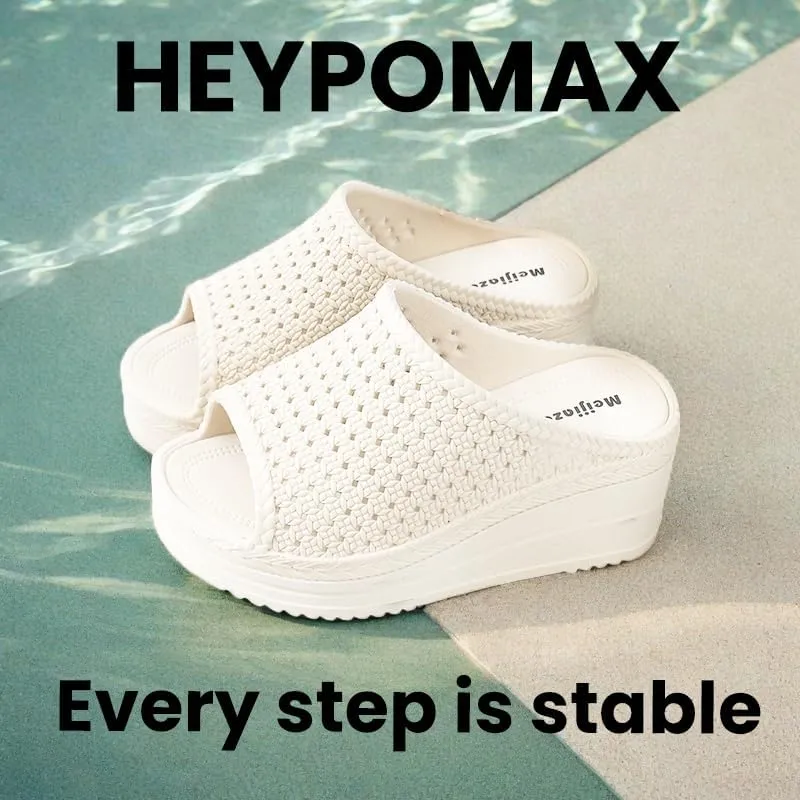 Y2K Aesthetic Summer Elevated Sandals Slippers Women's Wedge Flip Flops with Floral Cutouts, Slip-Resistant Beach & Indoor Slides