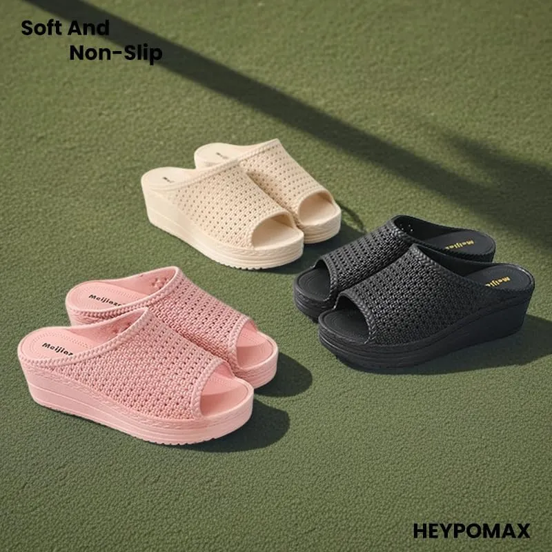 Y2K Aesthetic Summer Elevated Sandals Slippers Women's Wedge Flip Flops with Floral Cutouts, Slip-Resistant Beach & Indoor Slides