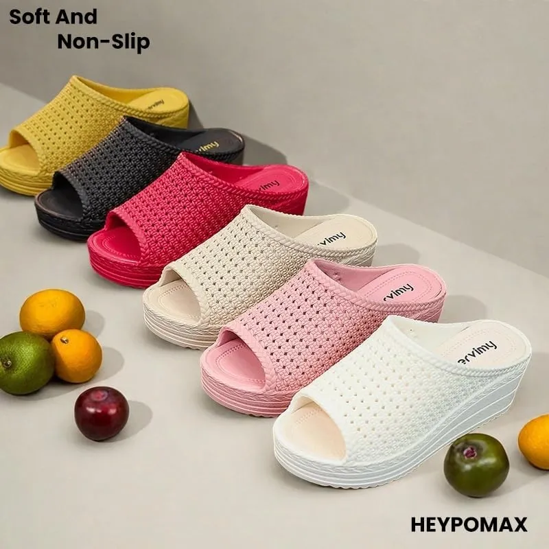 Y2K Aesthetic Summer Elevated Sandals Slippers Women's Wedge Flip Flops with Floral Cutouts, Slip-Resistant Beach & Indoor Slides