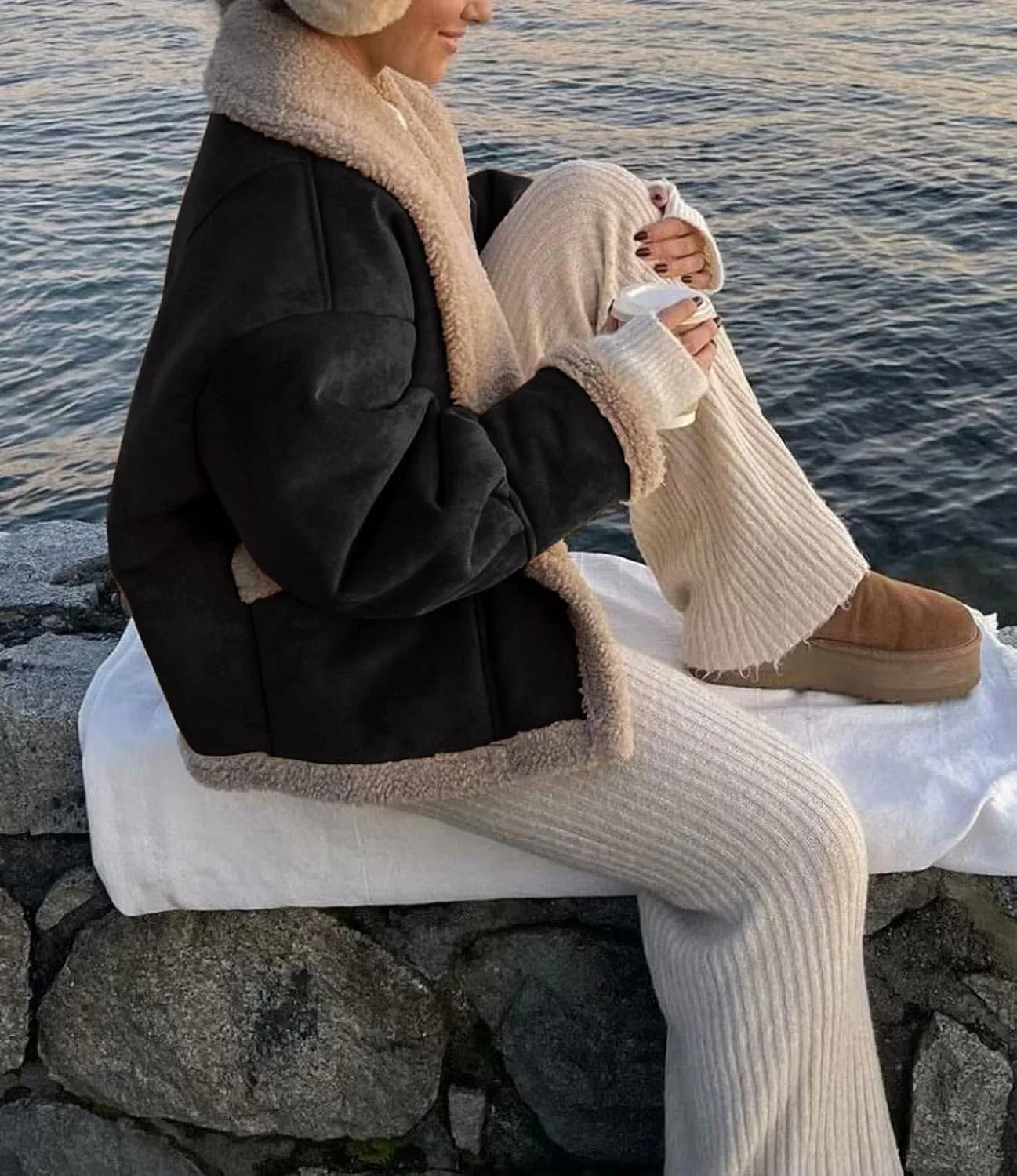 yoeasy Women Winter Sherpa Lined Faux Suede Leather Jacket Button Down Fuzzy Fleece Shearling Coat Overcoat