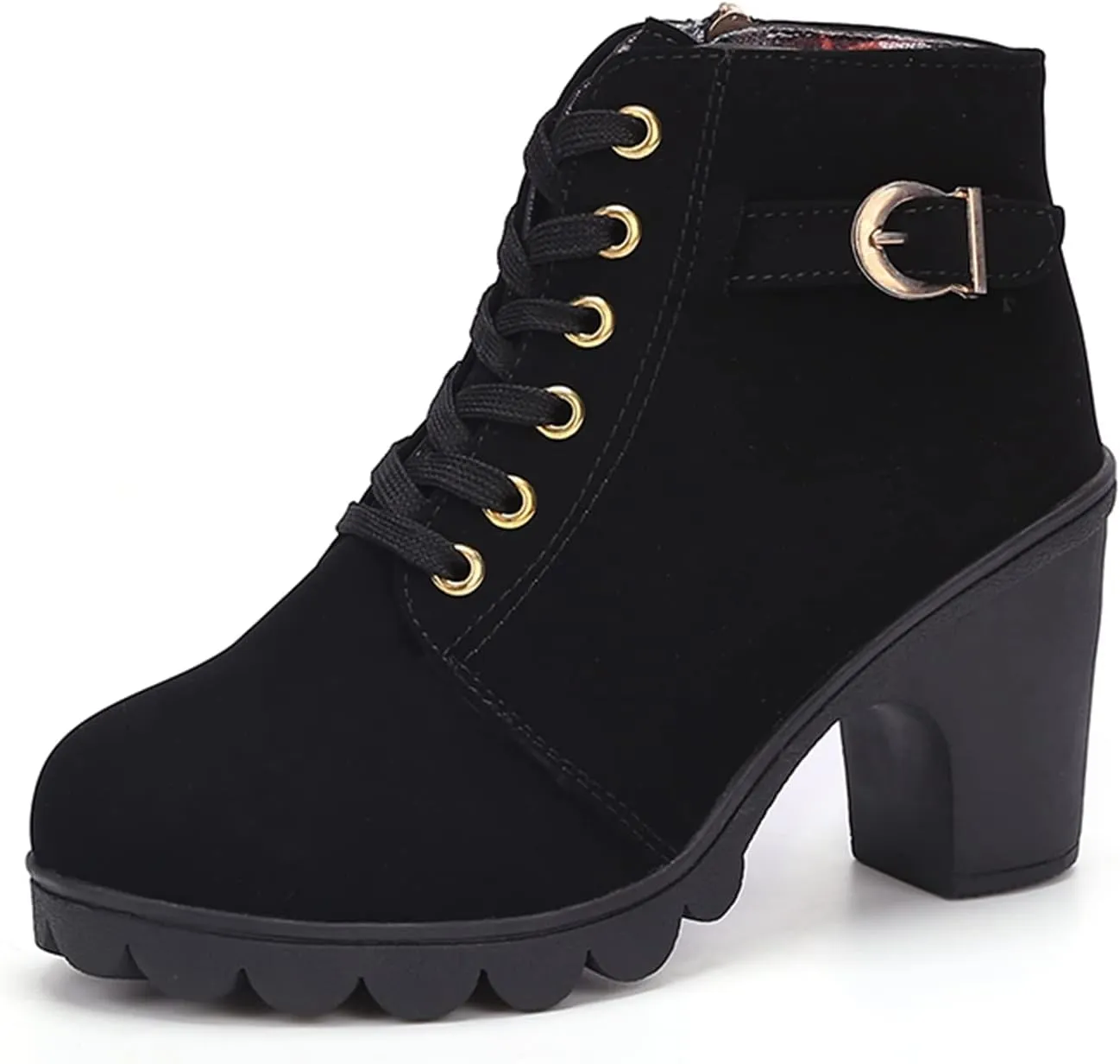 ZBYY Womens Mid Heel Chunky Platform Ankle Booties Leather Side Zipper Closed Toe Stacked Dress Chelsea Boots